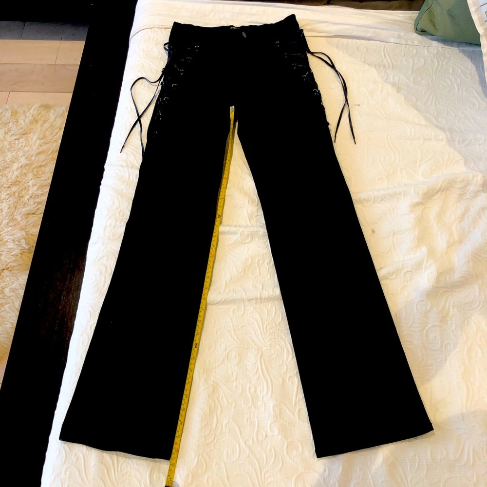 VINTAGE Ferre Black jeans Italian size 44 (30) leather lace up detail on sides